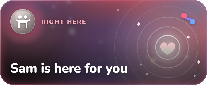 Emberknot Live Activity on the Lock Screen: “Sam is here for you”. Labelled “Right here”, over calm rings of light around a heart, with the Emberknot mark in the corner.